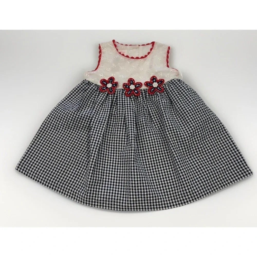 New Bonnie Baby Blue Size 12 Month 12M White Searsucker Embroidered Summer Dress